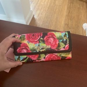 Juicy Couture Black Multi Rose Flap Clutch Wallet